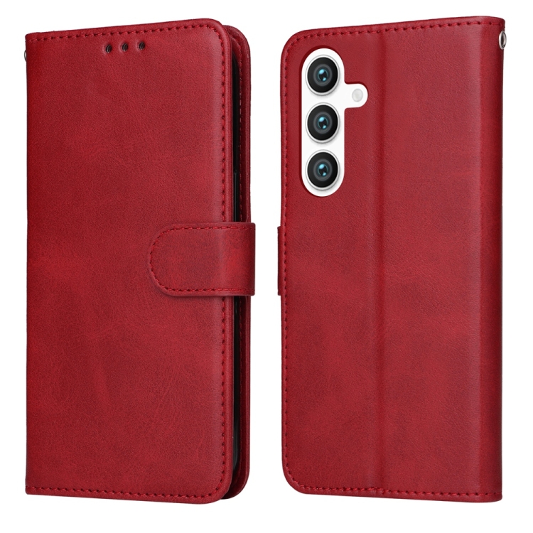 

For Samsung Galaxy S25 5G Classic Calf Texture Flip Leather Phone Case(Red)