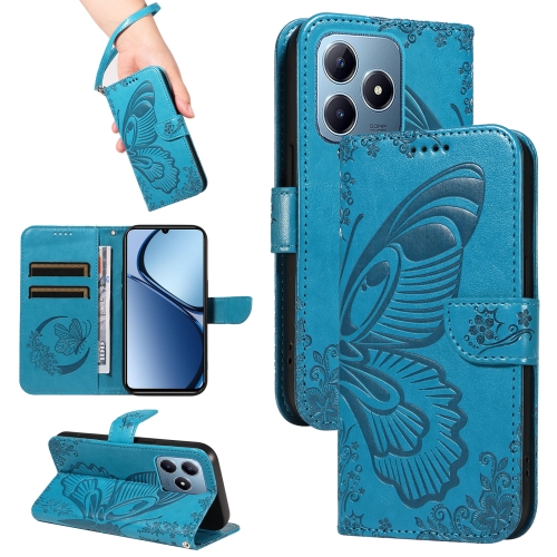 

For Realme C63 / C61 Global Swallowtail Butterfly Embossed Leather Phone Case(Blue)