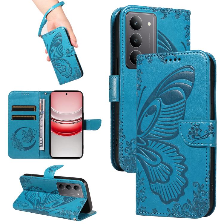 

For Realme 14x 5G Swallowtail Butterfly Embossed Leather Phone Case(Blue)