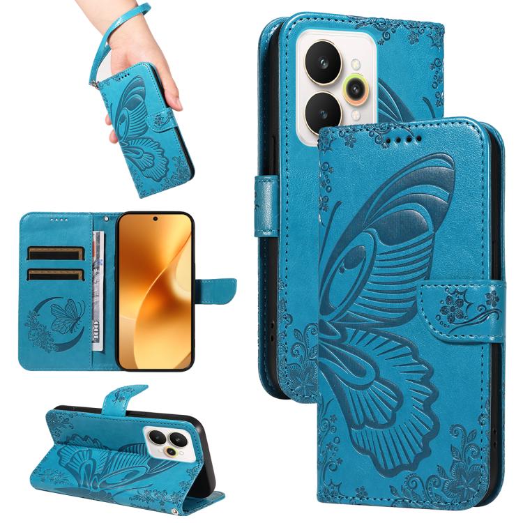 

For Realme 15 5G Swallowtail Butterfly Embossed Leather Phone Case(Blue)