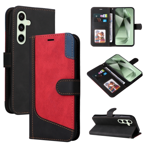 

For Samsung Galaxy S24 FE 5G Three Color Splicing Leather Phone Case(Black)