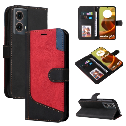 

For Motorola Moto G85 Three Color Splicing Leather Phone Case(Black)