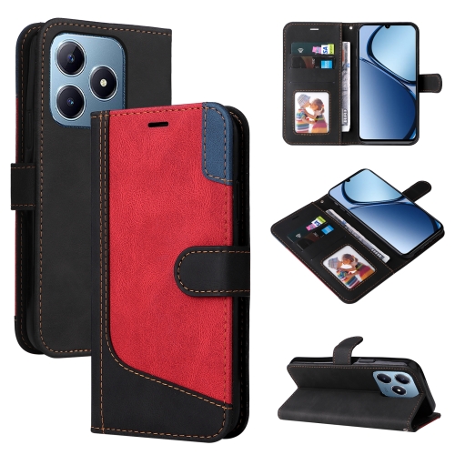 

For Realme C63 / C61 Global Three Color Splicing Leather Phone Case(Black)