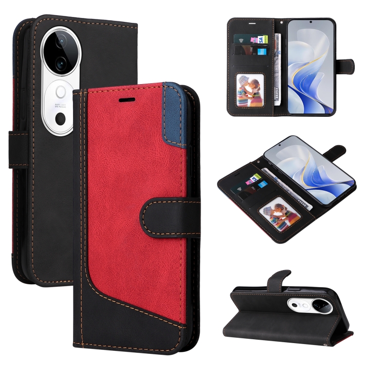 

For vivo V40 5G Three Color Splicing Leather Phone Case(Black)