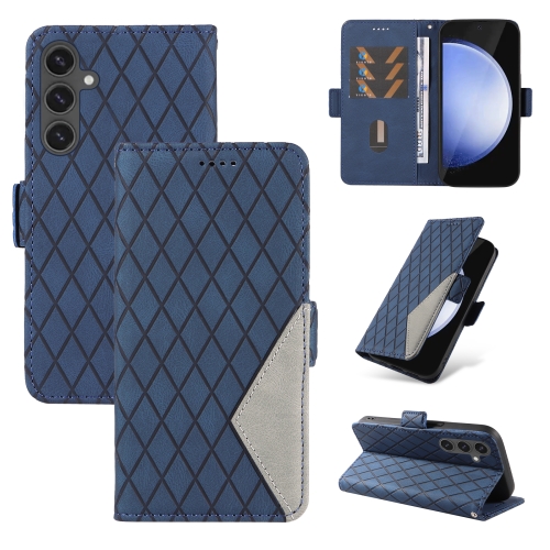 

For Samsung Galaxy S24 FE 5G Dual-color Rhombic Lattice Leather Phone Case(Blue)