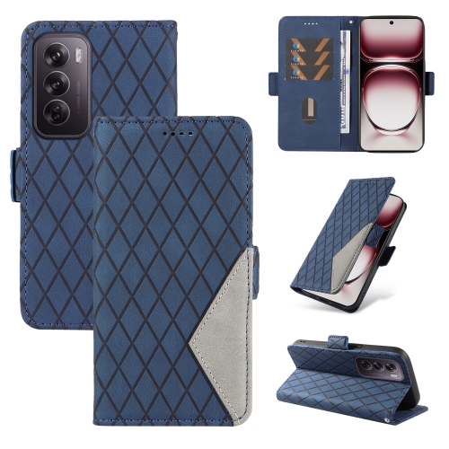 

For OPPO Reno12 Pro 5G Global Dual-color Rhombic Lattice Leather Phone Case(Blue)