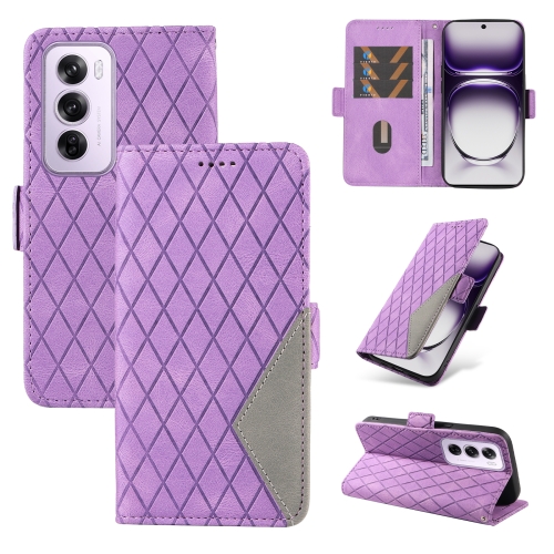 

For OPPO Reno12 5G Global Dual-color Rhombic Lattice Leather Phone Case(Purple)