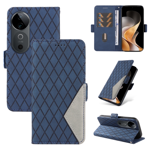 

For vivo V40 5G Dual-color Rhombic Lattice Leather Phone Case(Blue)