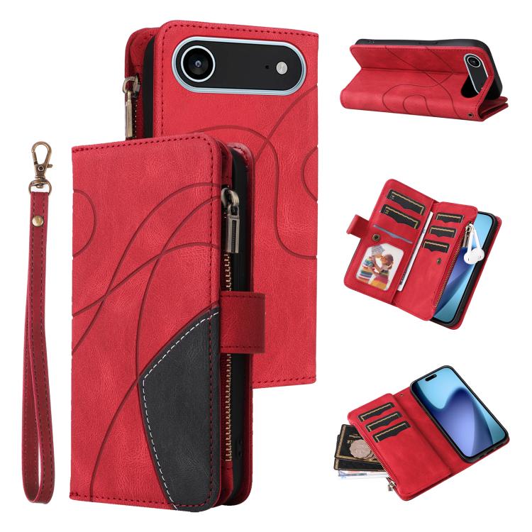 

For iPhone 17 Air Dual-color 9 Card Slots Zipper Wallet Leather Phone Case(Red)