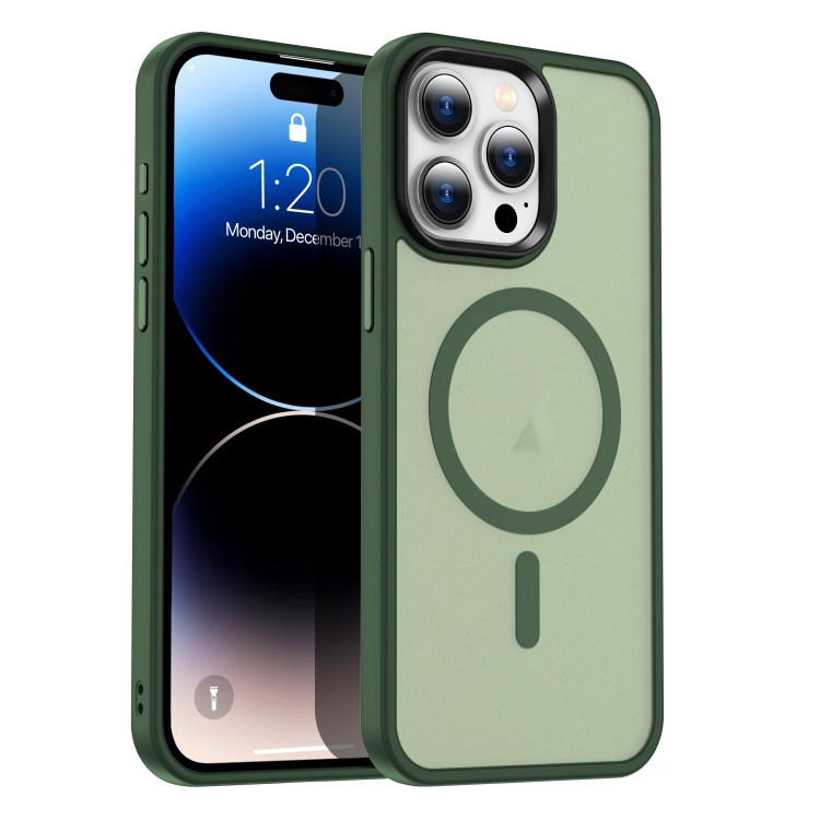 

For iPhone 14 Pro MagSafe Magnetic Skin Feel Frosted Phone Case(Dark Green)