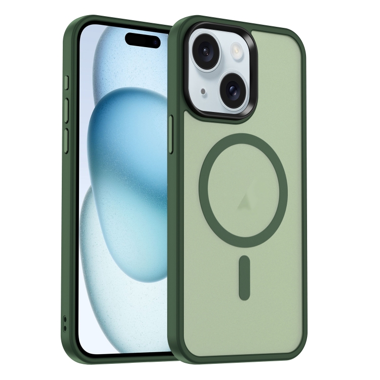 

For iPhone 15 Plus MagSafe Magnetic Skin Feel Frosted Phone Case(Dark Green)
