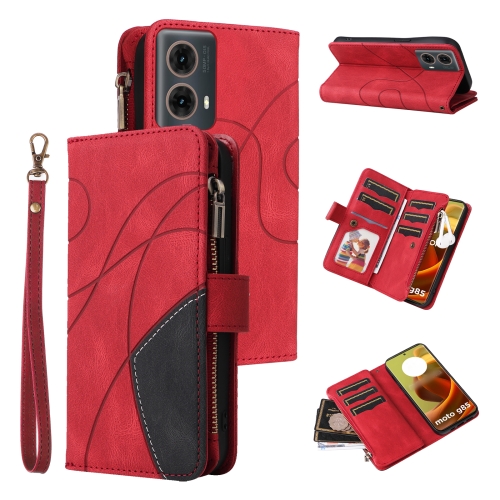 

For Motorola Moto G85 Dual-color 9 Card Slots Zipper Wallet Leather Phone Case(Red)