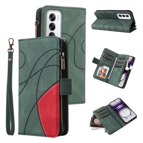 

For OPPO Reno12 5G Global Dual-color 9 Card Slots Zipper Wallet Leather Phone Case(Green)