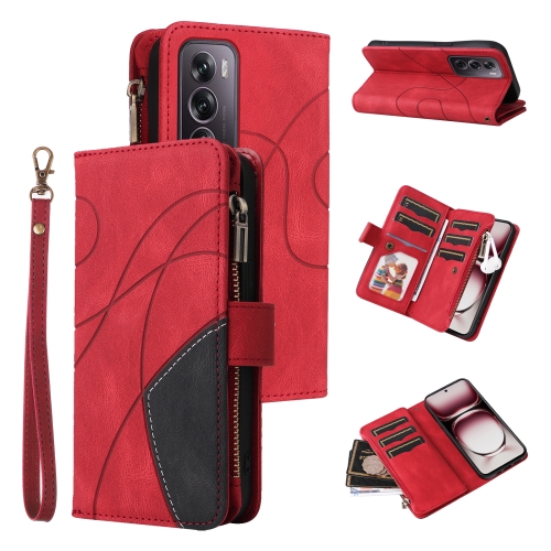 

For OPPO Reno12 Pro Global Dual-color 9 Card Slots Zipper Wallet Leather Phone Case(Red)