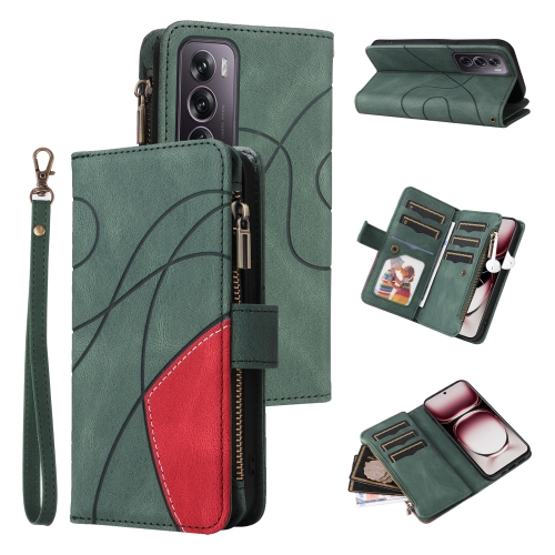 

For OPPO Reno12 Pro Global Dual-color 9 Card Slots Zipper Wallet Leather Phone Case(Green)