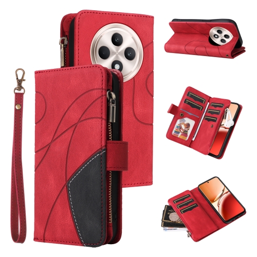 

For OPPO Reno12 F 5G Global Dual-color 9 Card Slots Zipper Wallet Leather Phone Case(Red)