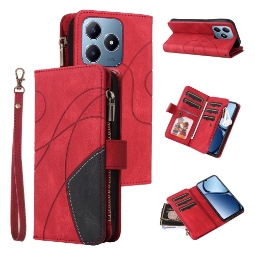 

For Realme C63 / C61 / Note 60 Dual-color 9 Card Slots Zipper Wallet Leather Phone Case(Red)