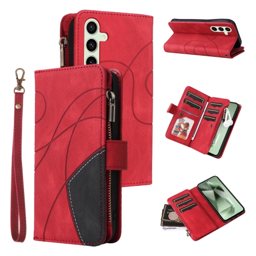 

For Samsung Galaxy S24 FE 5G Dual-color 9 Card Slots Zipper Wallet Leather Phone Case(Red)