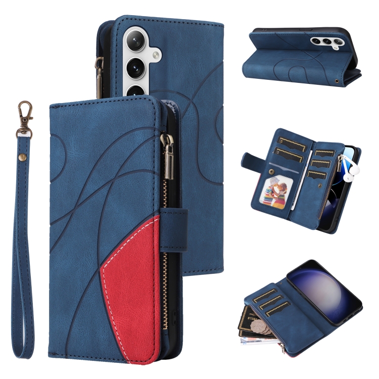 

For Samsung Galaxy S25 / S24 5G Dual-color 9 Card Slots Zipper Wallet Leather Phone Case(Blue)