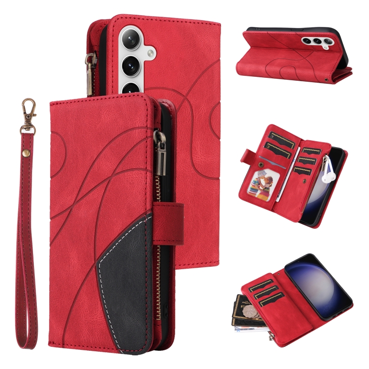 

For Samsung Galaxy S25+ / S24+ 5G Dual-color 9 Card Slots Zipper Wallet Leather Phone Case(Red)