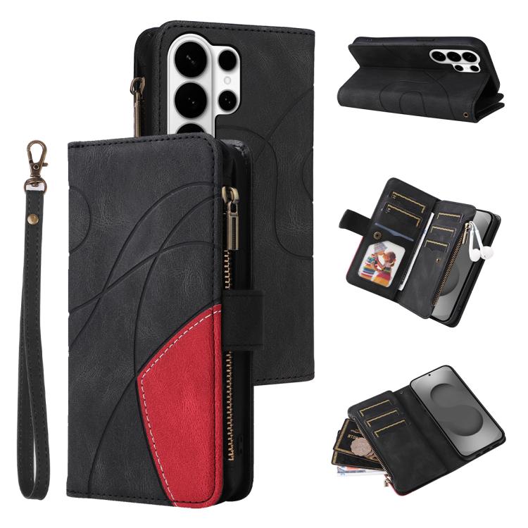 

For Samsung Galaxy S26 Ultra 5G Dual-color 9 Card Slots Zipper Wallet Leather Phone Case(Black)