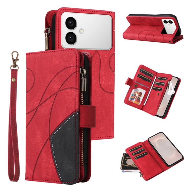 

For Samsung Galaxy S26 Edge 5G Dual-color 9 Card Slots Zipper Wallet Leather Phone Case(Red)