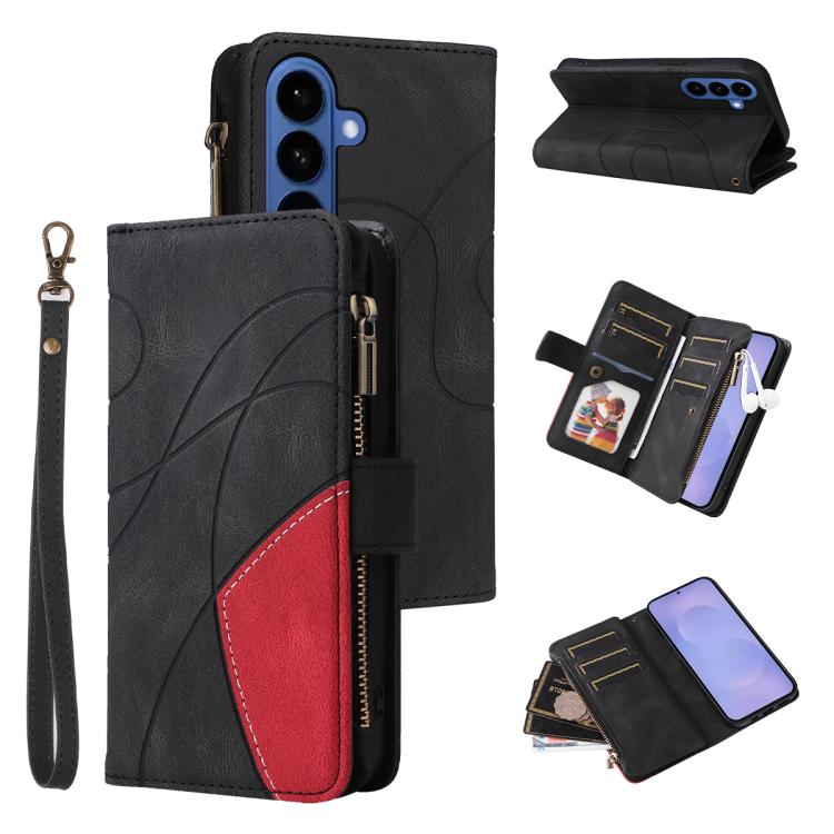 

For Samsung Galaxy S26 Pro 5G Dual-color 9 Card Slots Zipper Wallet Leather Phone Case(Black)