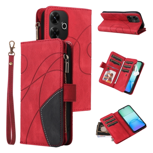 

For Redmi 13 4G Global Dual-color 9 Card Slots Zipper Wallet Leather Phone Case(Red)