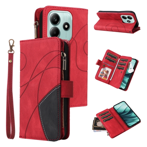 

For Redmi Note 14 5G Dual-color 9 Card Slots Zipper Wallet Leather Phone Case(Red)