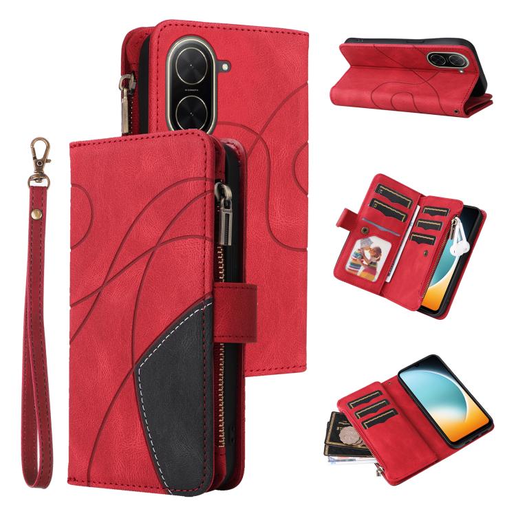

For Redmi A5 4G 171.7mm / Poco C71 Dual-color 9 Card Slots Zipper Wallet Leather Phone Case(Red)