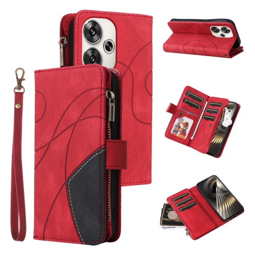 

For Xiaomi Poco F6 Dual-color 9 Card Slots Zipper Wallet Leather Phone Case(Red)