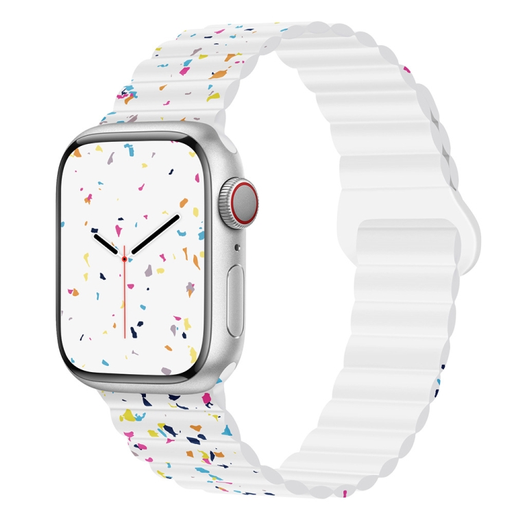 

For Apple Watch SE 2023 44mm Colorful Dots Magnetic Silicone Watch Band(White)