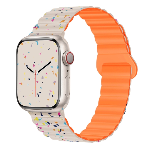 For Apple Watch Series 3 38mm Colorful Dots Magnetic Silicone Watch Band Starlight Orange