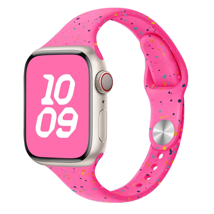 

For Apple Watch SE 2023 44mm Slim Style Colorful Dots Silicone Watch Band(Barbie Pink)