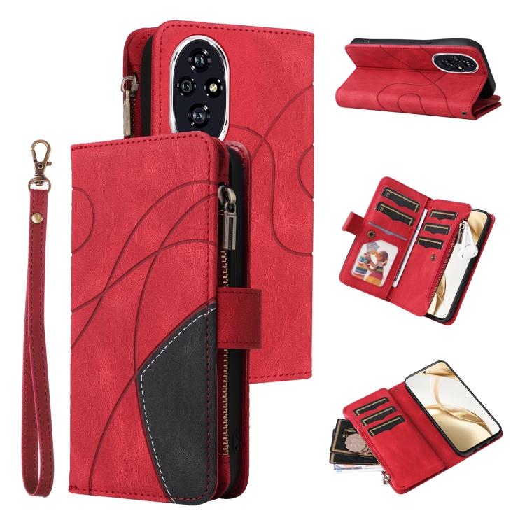 

For Honor 200 Dual-color 9 Card Slots Zipper Wallet Leather Phone Case(Red)