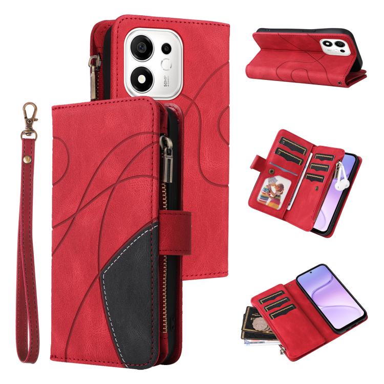 For Honor 600 Smart 5G Dual-color 9 Card Slots Zipper Wallet Leather Phone Case(Red)