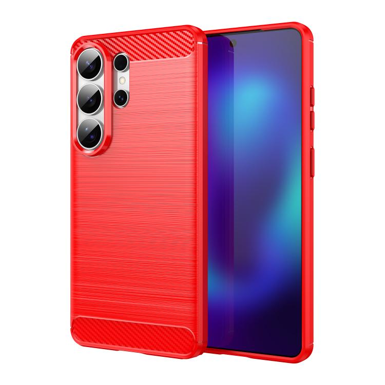

For Samsung Galaxy S26 Ultra 5G Carbon Fiber Brushed Texture TPU Phone Case(Red)
