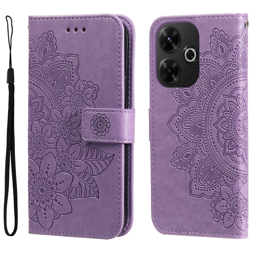 

For Redmi 13 4G / Redmi Note 13R Seven-petal Flowers Embossing Leather Phone Case(Light Purple)