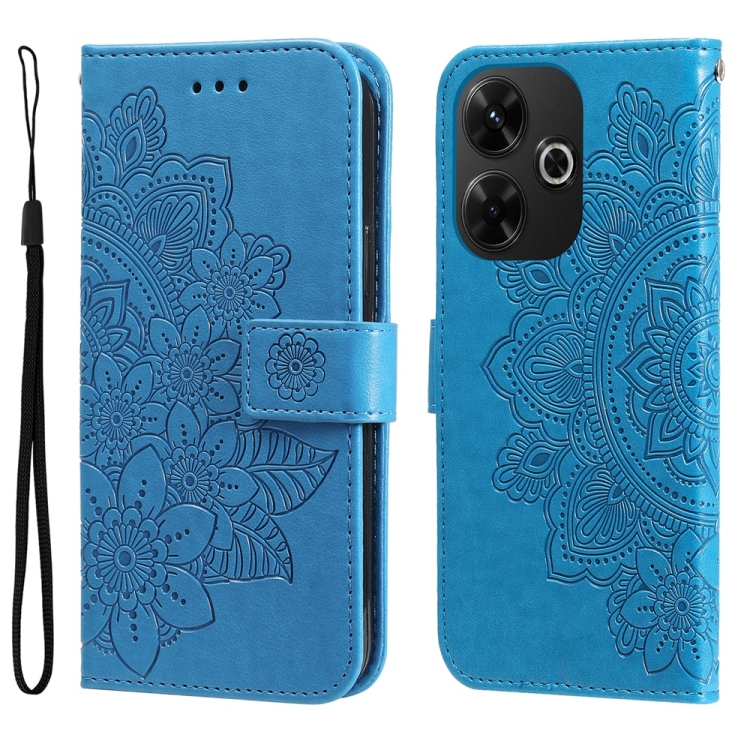 

For Redmi 13 4G / Redmi Note 13R Seven-petal Flowers Embossing Leather Phone Case(Blue)