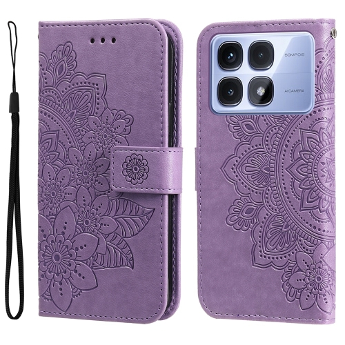 

For Redmi K70 Ultra Seven-petal Flowers Embossing Leather Phone Case(Light Purple)