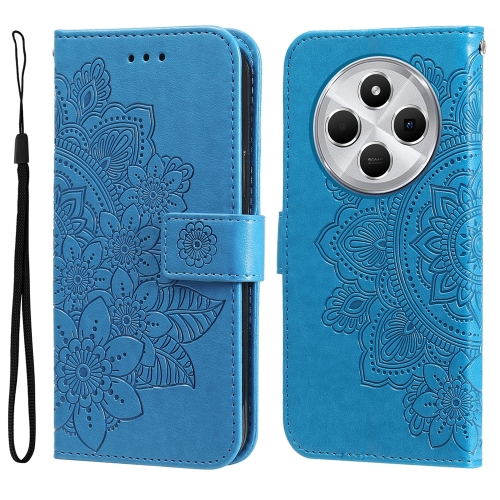 

For Redmi 14C 4G Seven-petal Flowers Embossing Leather Phone Case(Blue)