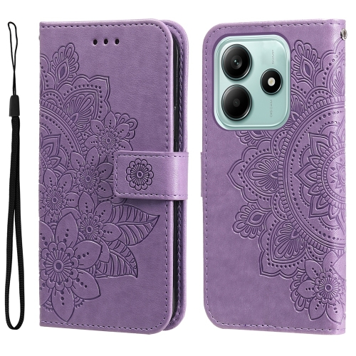 

For Redmi Note 14 5G Seven-petal Flowers Embossing Leather Phone Case(Light Purple)