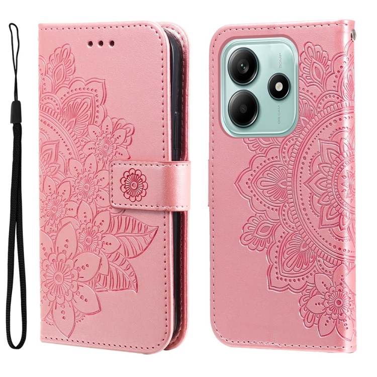 

For Redmi Note 14 5G Seven-petal Flowers Embossing Leather Phone Case(Rose Gold)