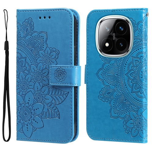 

For Redmi Note 14 Pro 5G / Note 14 Pro+ 5G Seven-petal Flowers Embossing Leather Phone Case(Blue)