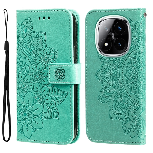 

For Redmi Note 14 Pro 5G / Note 14 Pro+ 5G Seven-petal Flowers Embossing Leather Phone Case(Green)