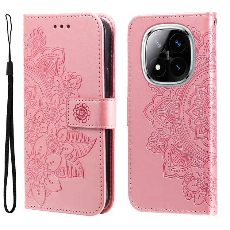 

For Redmi Note 14 Pro 5G / Note 14 Pro+ 5G Seven-petal Flowers Embossing Leather Phone Case(Rose Gold)