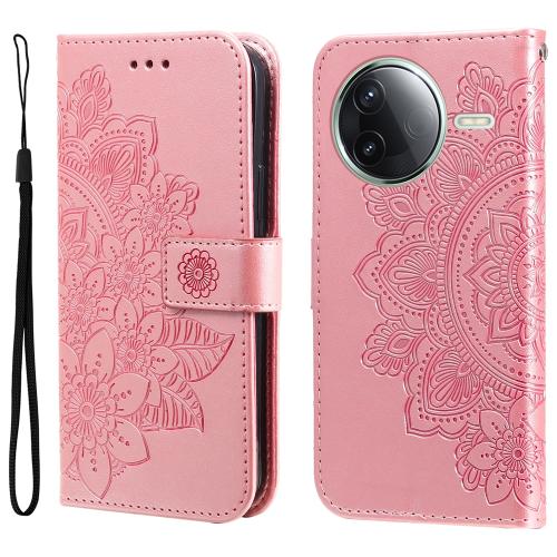 

For Redmi K80 Seven-petal Flowers Embossing Leather Phone Case(Rose Gold)