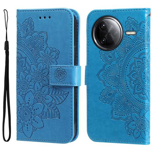 

For Redmi K80 Pro Seven-petal Flowers Embossing Leather Phone Case(Blue)