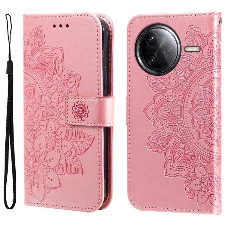 

For Redmi K80 Pro Seven-petal Flowers Embossing Leather Phone Case(Rose Gold)