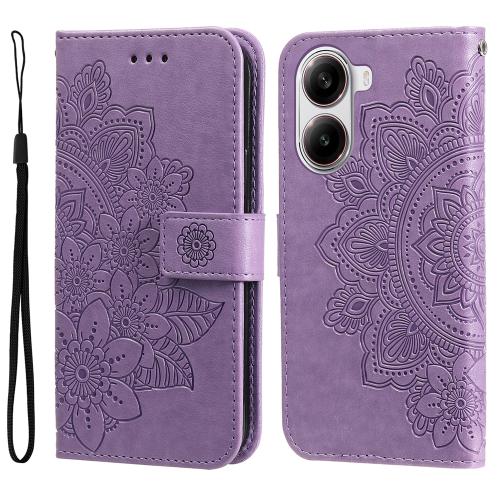 

For Redmi Turbo 4 / Xiaomi Poco X7 Pro Seven-petal Flowers Embossing Leather Phone Case(Light Purple)